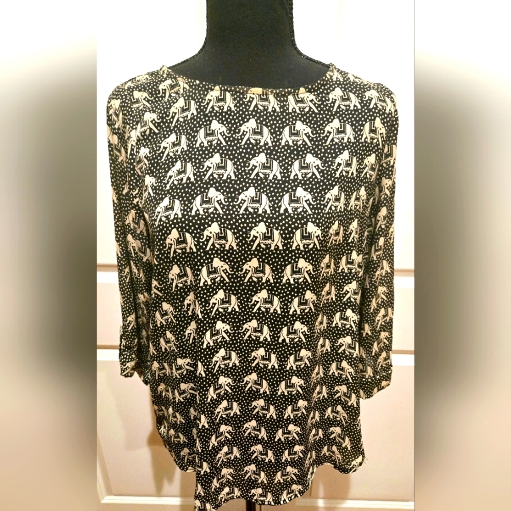 STITCH FIX EXCLUSIVE Blouse Pixley Boho Elephant Black & Cream  Blouse sz Small